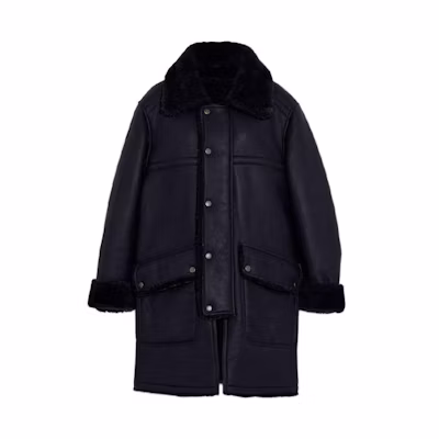 COACH Shearling Leather Jacket with Single-Breasted Button Design. C6477-NV