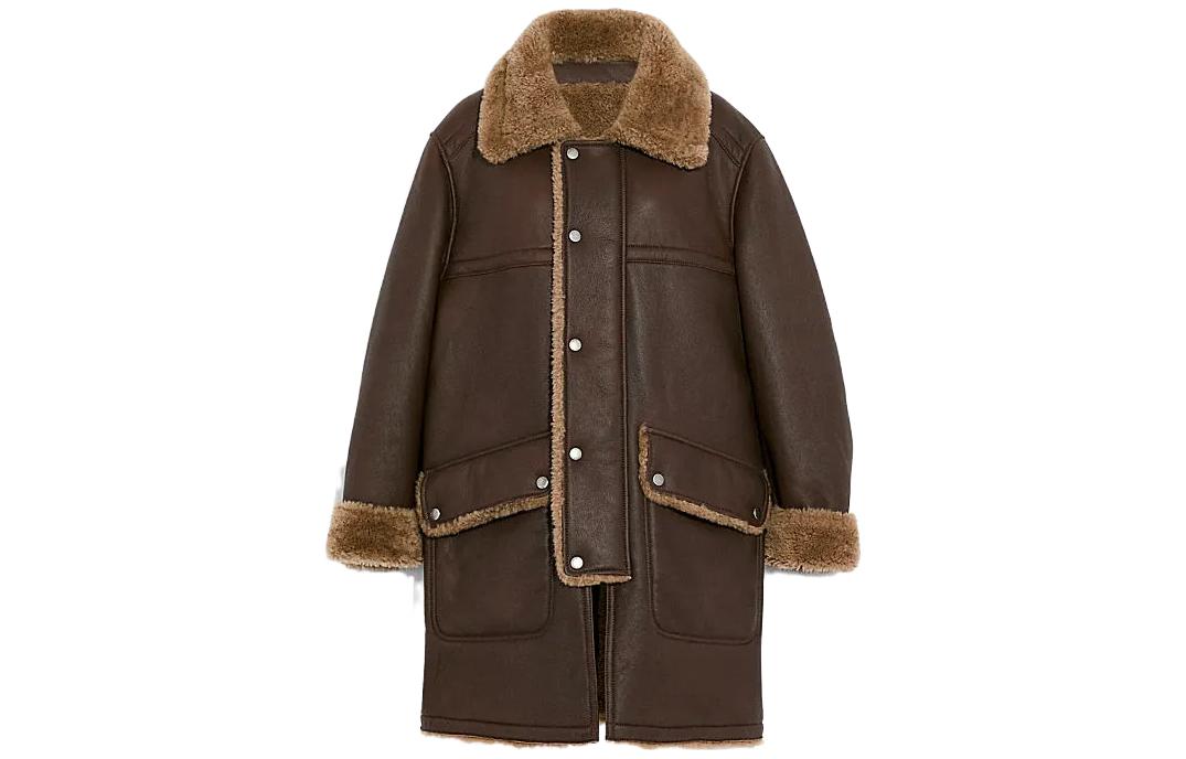 COACH  Shearling Leather Jacket with Single-Breasted Button Design. C6477-NV 圖 5