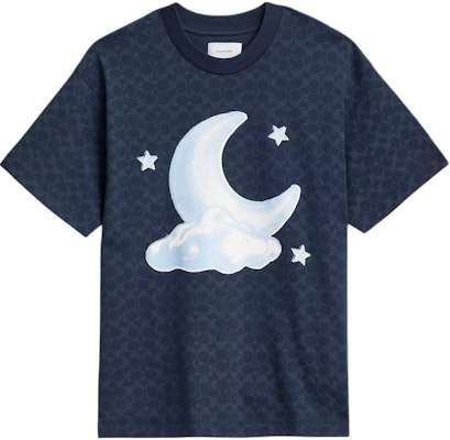 COACH Signature Moon Relaxed Organic Cotton Printed Navy Blue T-Shirt. CY375-OGF Order COACH Signature Moon Relaxed Organic Cotton Printed Navy Blue T-Shirt. CY375-OGF