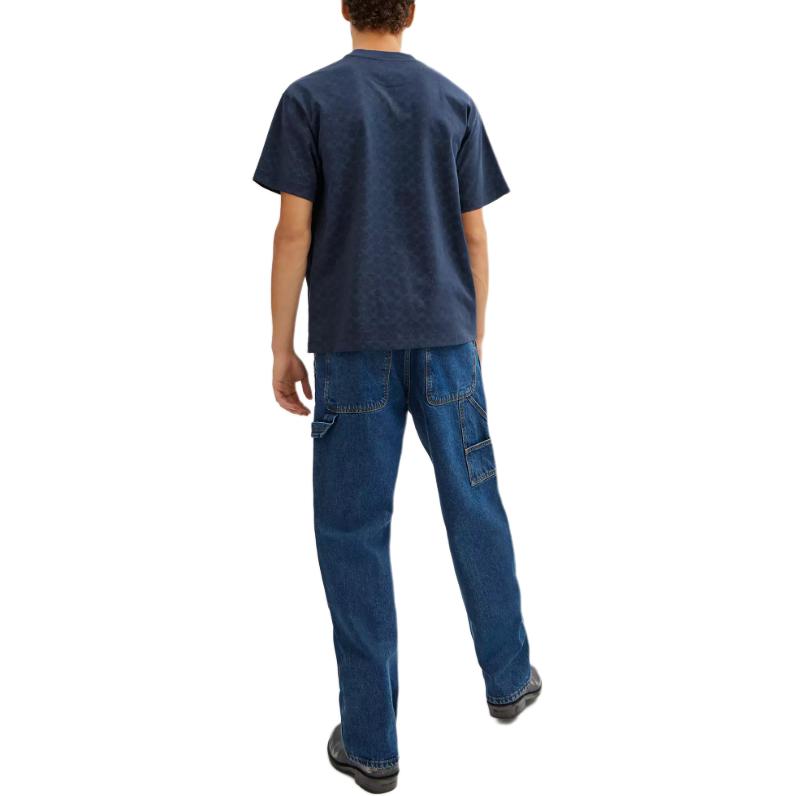 Shop COACH  Signature Moon Relaxed Organic Cotton Printed Navy Blue T-Shirt. CY375-OGF