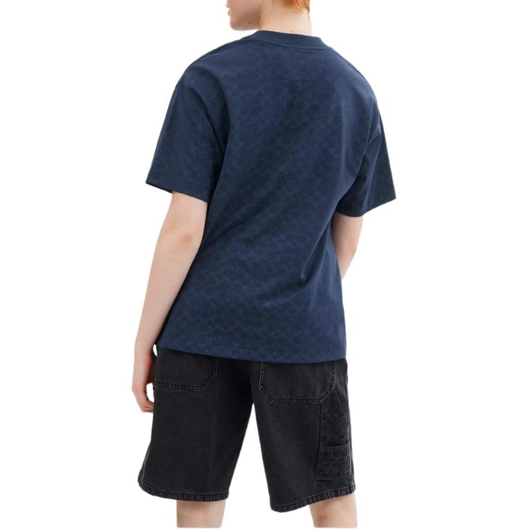 Details for COACH  Signature Moon Relaxed Organic Cotton Printed Navy Blue T-Shirt. CY375-OGF