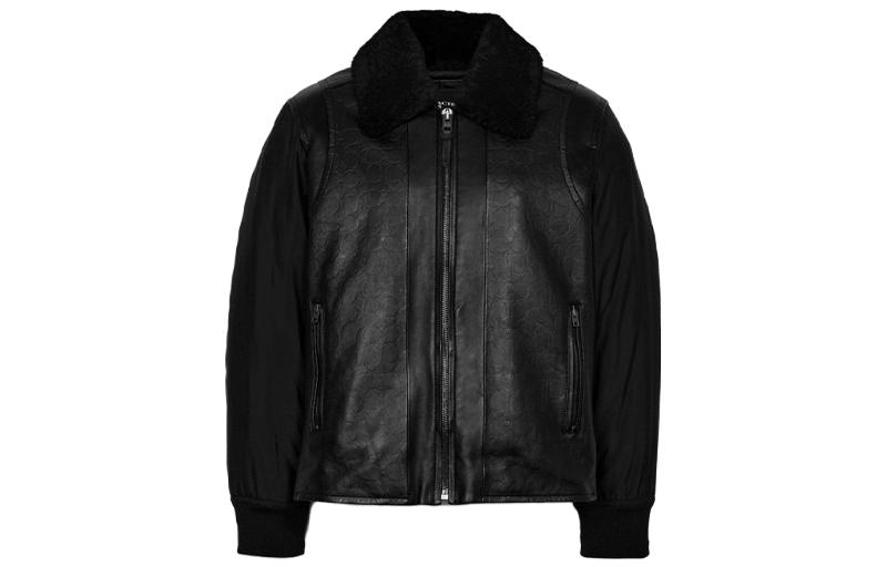 Order COACH  Solid Black Long Sleeve Casual Jacket with Chain Collar Design C6383-BLK