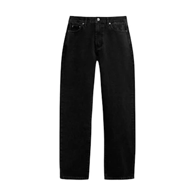 COACH Solid Color Mid-Rise Straight-Leg Jeans in Black. CR766-SDP