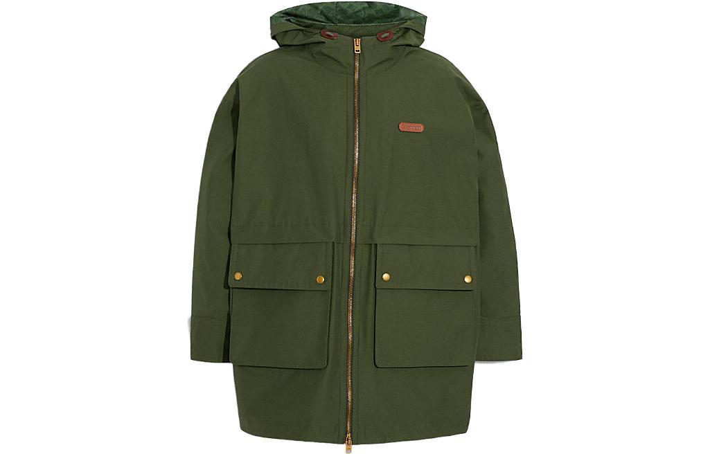 COACH  Solid Green Hooded Zip-Up Long Sleeve Windbreaker Jacket C9651-MGR