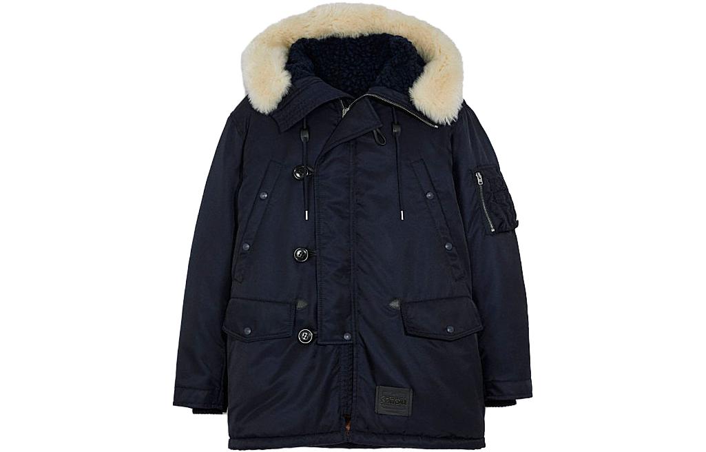 COACH  Solid Navy Blue Multi-Button Hooded Parka Jacket. C6312-NAV