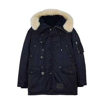 COACH Solid Navy Blue Multi-Button Hooded Parka Jacket. C6312-NAV