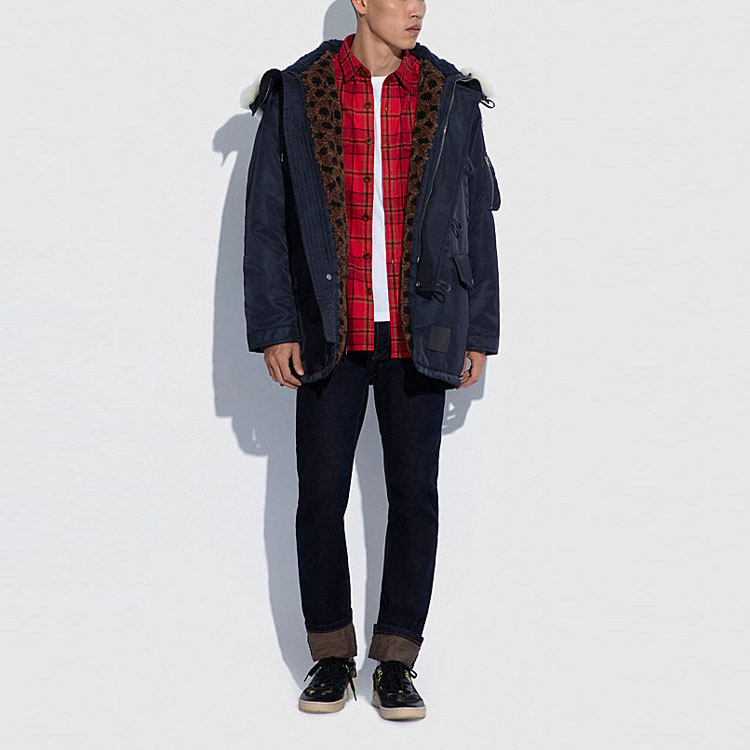 COACH  Solid Navy Blue Multi-Button Hooded Parka Jacket. C6312-NAV 圖 3
