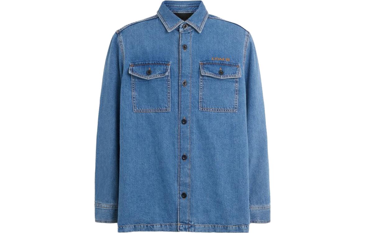 COACH  Solid Single-Breasted Long-Sleeve Shirt FW23 - Dark Indigo Blue CK515-NJ7