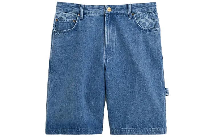 Order COACH Seluar Pendek Denim Biru dengan Logo dan Poket SS23. CI522-LUN