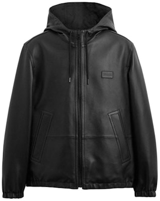 コーチ SS24 ブラック ソリッドカラー レザー フード付き ジップジャケット CR479-BLK Buy コーチ SS24 ブラック ソリッドカラー レザー フード付き ジップジャケット CR479-BLK