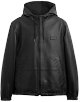 Order COACH SS24 Black Solid Color Leather Hooded Zip Jacket. CR479-BLK