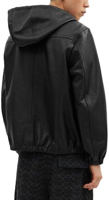 コーチ SS24 ブラック ソリッドカラー レザー フード付き ジップジャケット CR479-BLK Purchase コーチ SS24 ブラック ソリッドカラー レザー フード付き ジップジャケット CR479-BLK