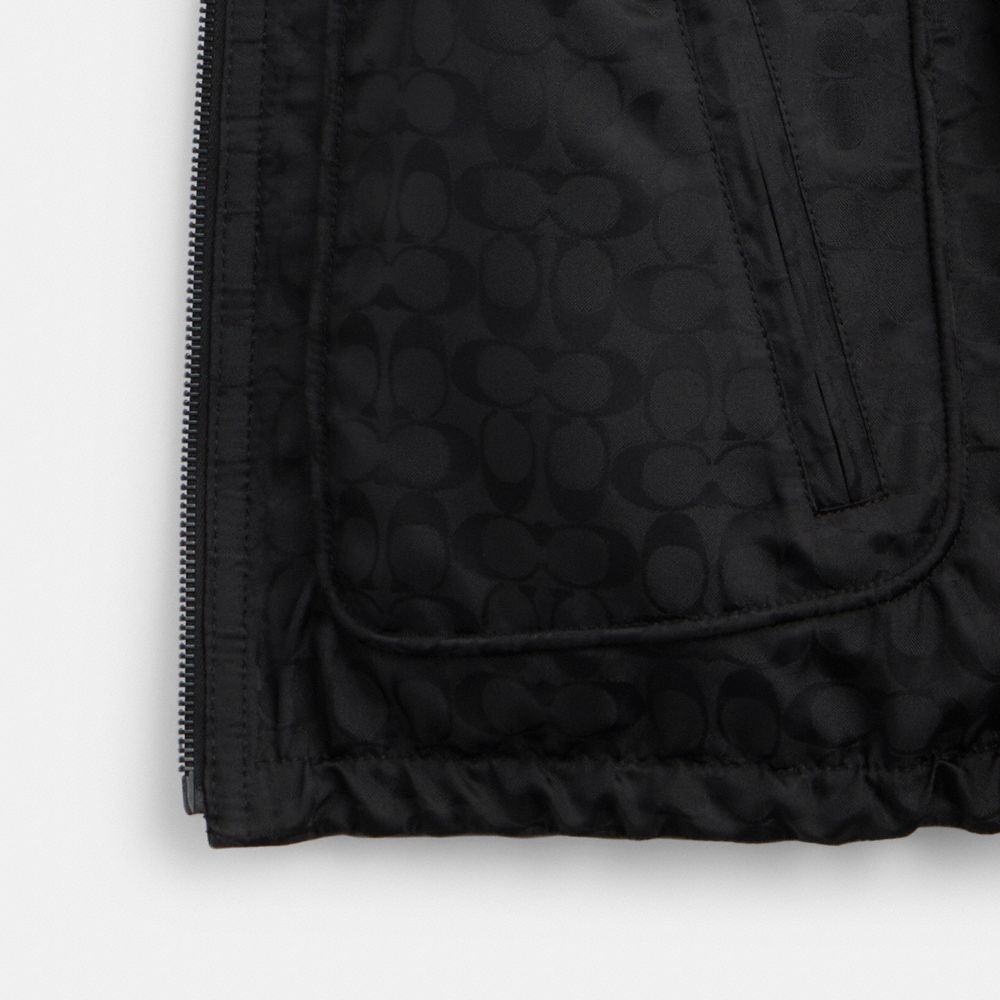 Sizing コーチ SS24 ブラック ソリッドカラー レザー フード付き ジップジャケット CR479-BLK