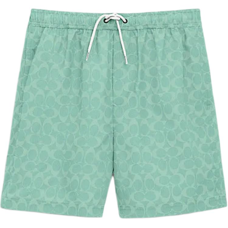 COACH  SS24 Logo Print Drawstring Straight Beach Shorts Green. CO834-VSW