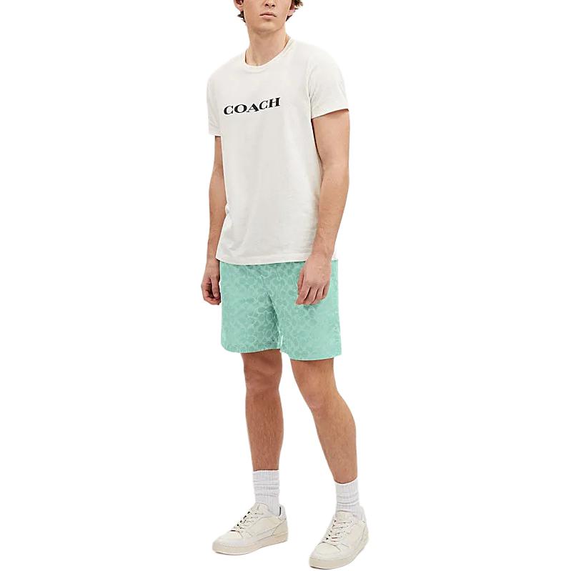 Lookbook 蔻驰 SS24 标志印花束绳直筒沙滩短裤 绿色. CO834-VSW