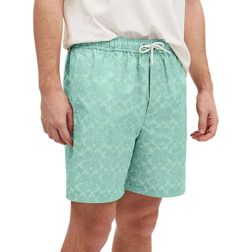 Purchase 蔻驰 SS24 标志印花束绳直筒沙滩短裤 绿色. CO834-VSW