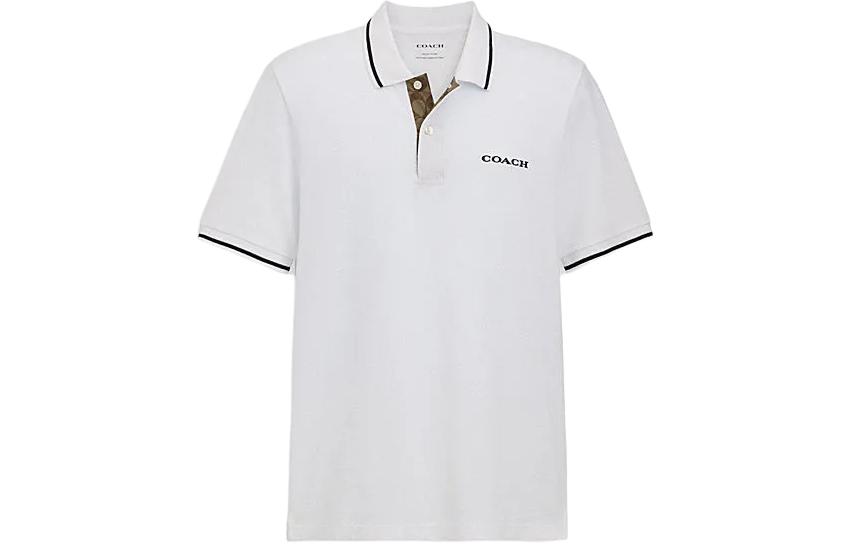 COACH  SS24 White Short Sleeve Polo Shirt with Logo Print. CO817-WHT