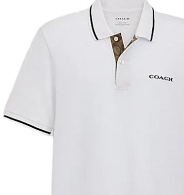 COACH SS24 Baju Polo Putih Lengan Pendek dengan Logo. CO817-WHT Details for COACH SS24 Baju Polo Putih Lengan Pendek dengan Logo. CO817-WHT