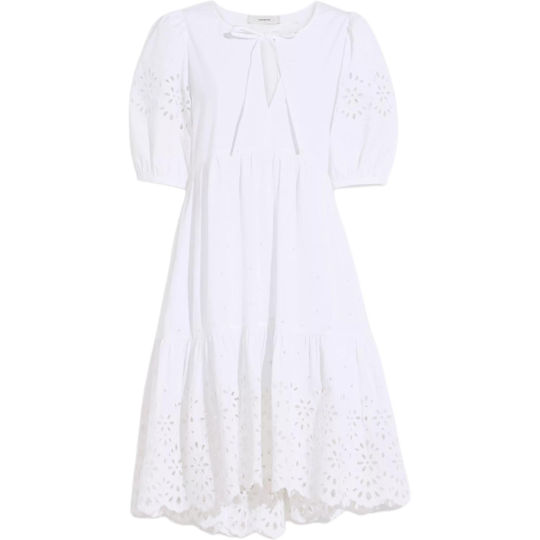 COACH  White Bow Tie Short Sleeve Dress CA677-WHT