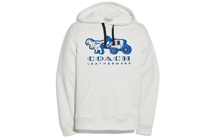 COACH  White Letter Print Pullover Hoodie Long Sleeve Sweatshirt. C1080-WHT