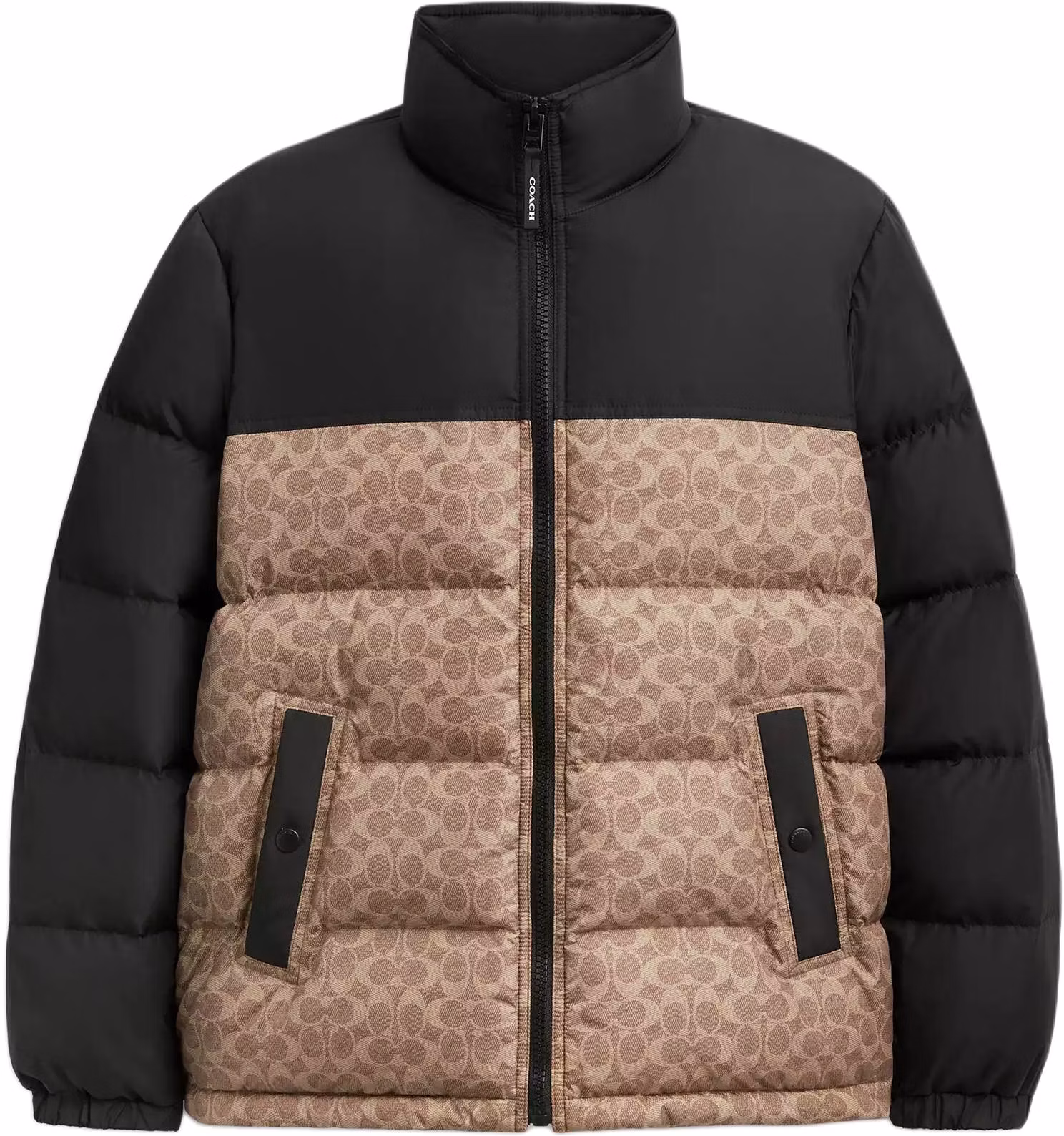 coach-black-brown-logo-print-puffer-jacket-with-zip-and-stand-collar-cu-798-ryu