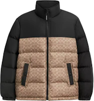 COACH Black/Brown Logo Print Puffer Jacket with Zip and Stand Collar CU798-RYU COACH Black/Brown Logo Print Puffer Jacket with Zip and Stand Collar CU798-RYU
