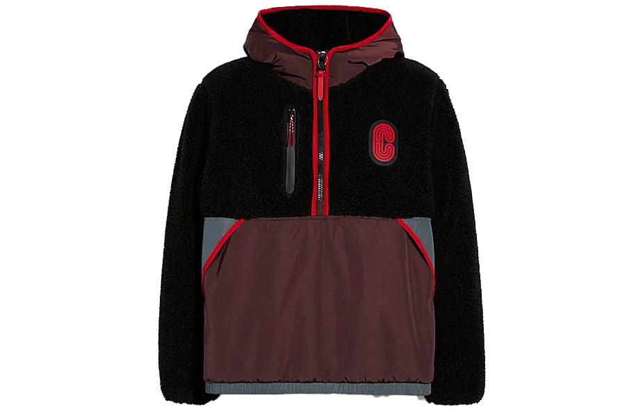 COACH Black Hoodie with Letter Print and Colorblock Design 6601-RYX