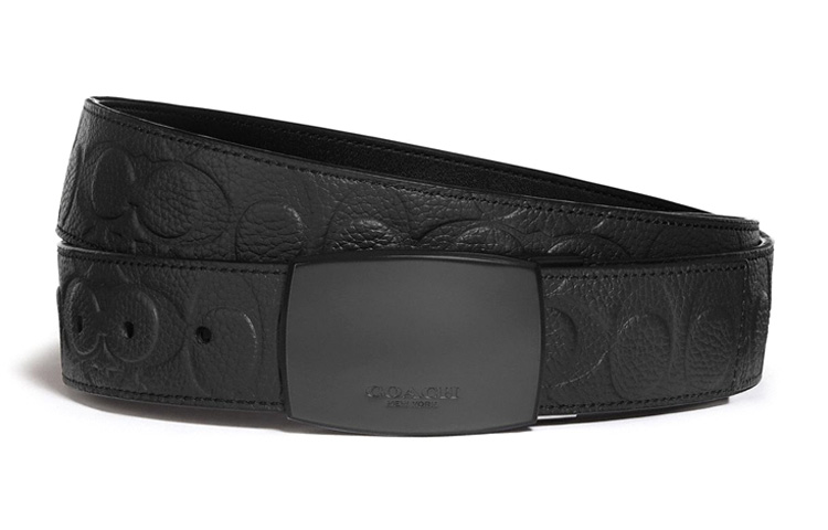 COACH Black Leather Belt with Logo Print, 3.8cm Wide. C1037-BLK