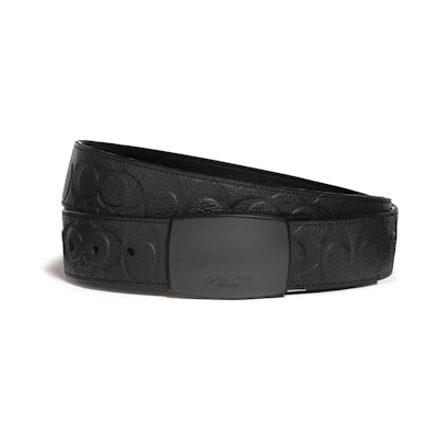 COACH Black Leather Belt with Logo Print, 3.8cm Wide. C1037-BLK