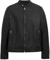 COACH Black Leather Racer Jacket - Solid Color Long Sleeve Zip-Up CS194-BLK COACH Black Leather Racer Jacket - Solid Color Long Sleeve Zip-Up CS194-BLK