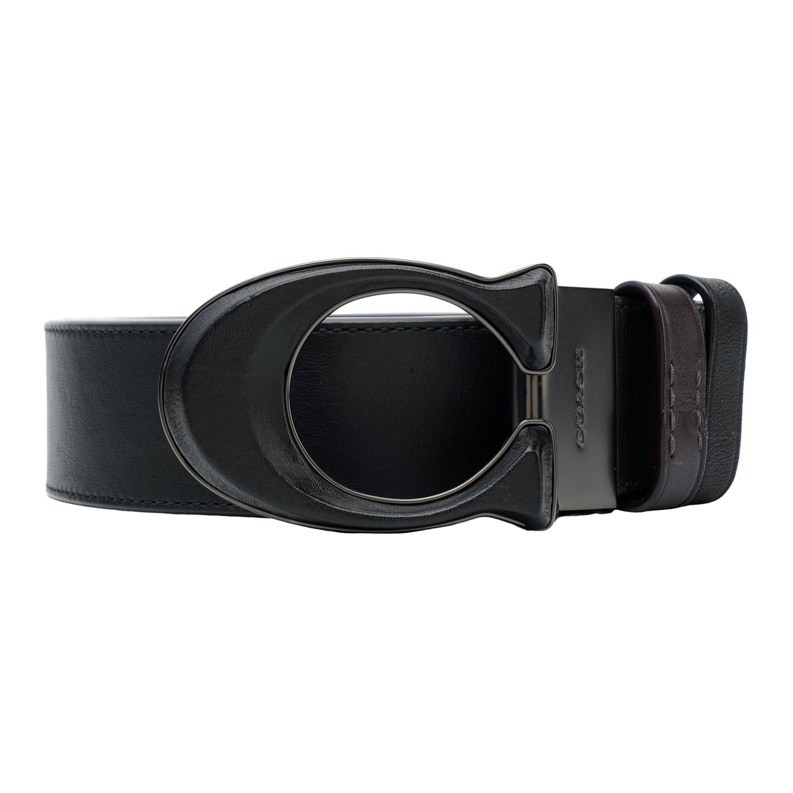 COACH Black Leather Reversible Belt with Signature Buckle, 3.8cm Wide C2654-D45