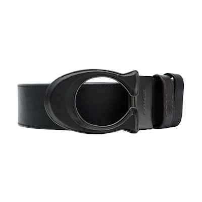 COACH Black Leather Reversible Belt with Signature Buckle, 3.8cm Wide C2654-D45