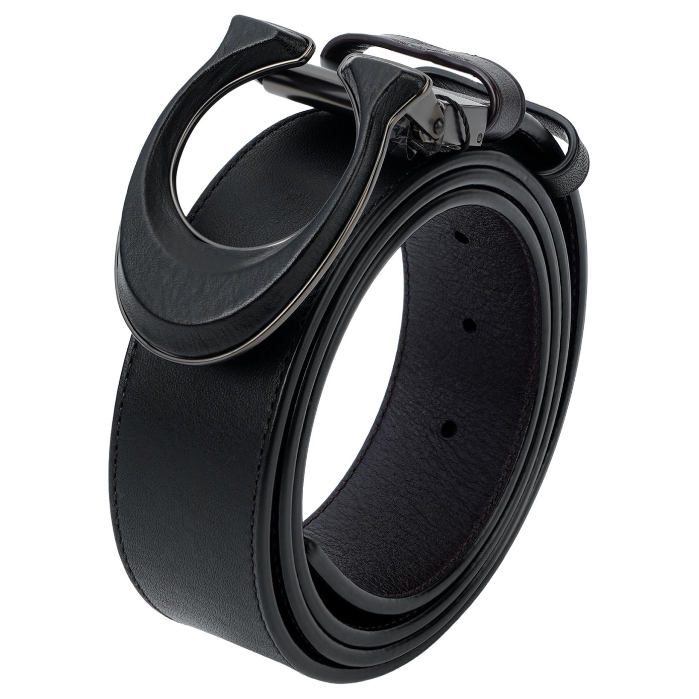 Lookbook 蔻驰黑色皮革双面腰带配标志扣，宽3.8cm C2654-D45