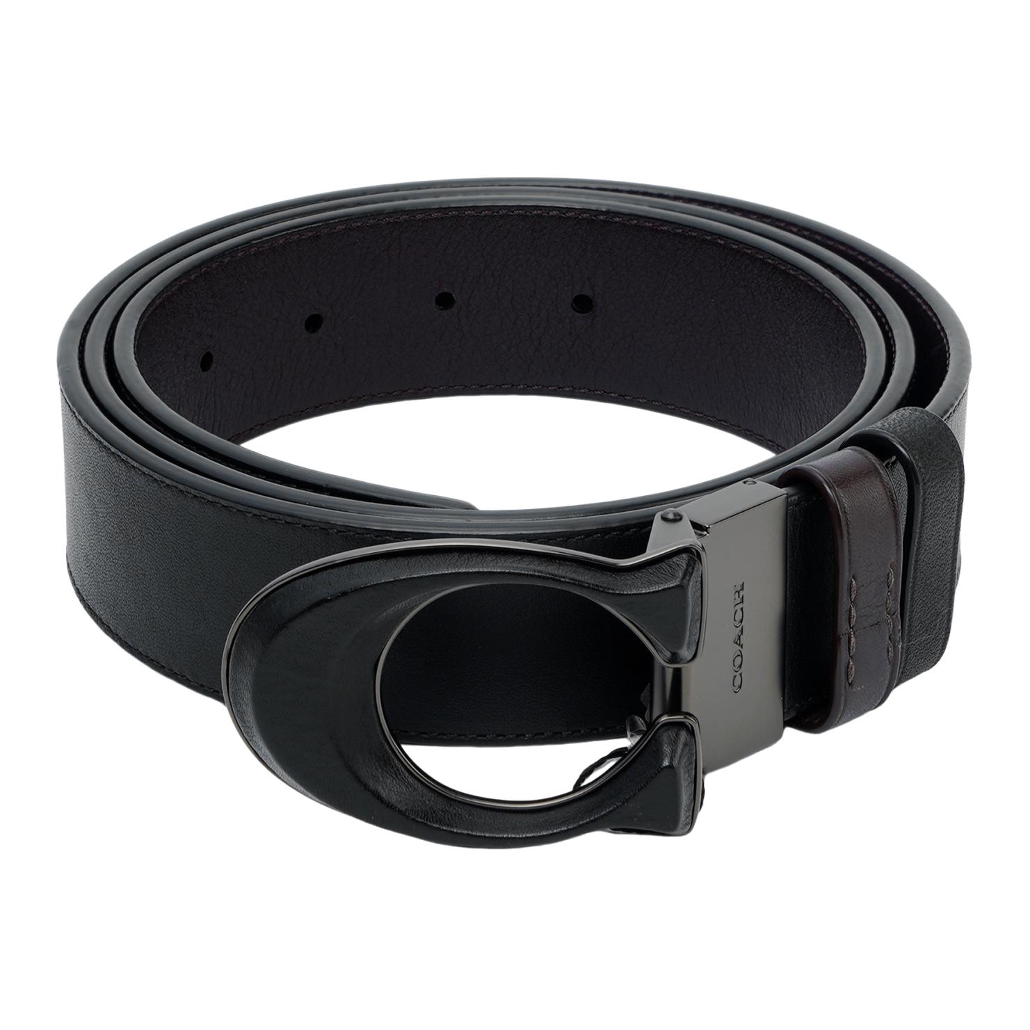 Shop 蔻驰黑色皮革双面腰带配标志扣，宽3.8cm C2654-D45