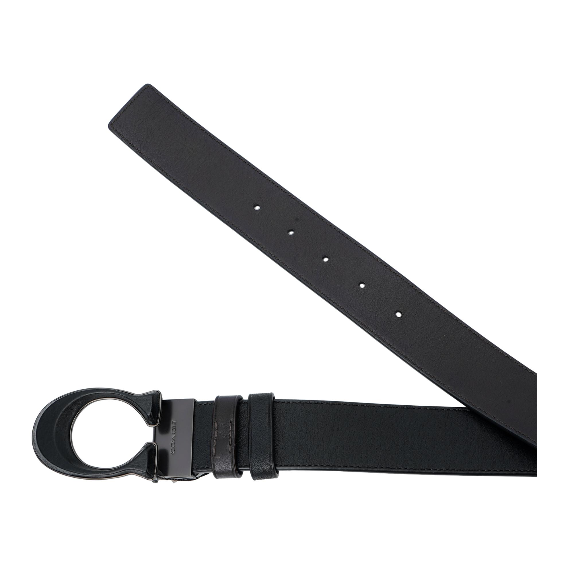 Purchase 蔻驰黑色皮革双面腰带配标志扣，宽3.8cm C2654-D45