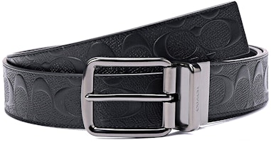 COACH Black Leather Reversible Embossed Logo Pin Buckle Belt 3.5cm 55168-BKBK COACH Black Leather Reversible Embossed Logo Pin Buckle Belt 3.5cm 55168-BKBK