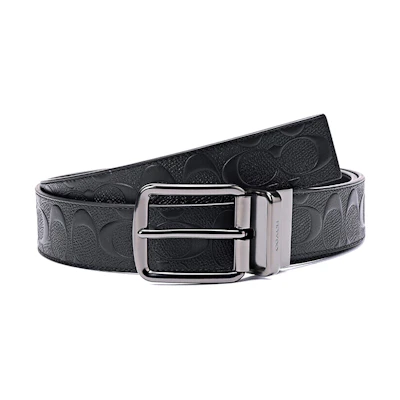 COACH Black Leather Reversible Embossed Logo Pin Buckle Belt 3.5cm 55168-BKBK