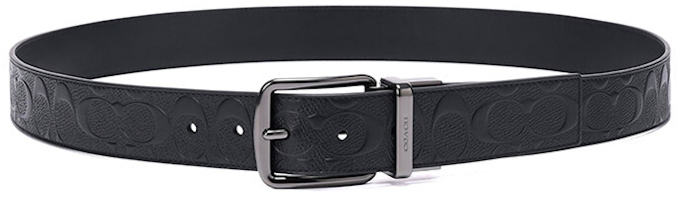 コーチ ブラック レザー リバーシブル エンボスロゴ ピンバックル ベルト 3.5cm 55168-BKBK Lookbook コーチ ブラック レザー リバーシブル エンボスロゴ ピンバックル ベルト 3.5cm 55168-BKBK