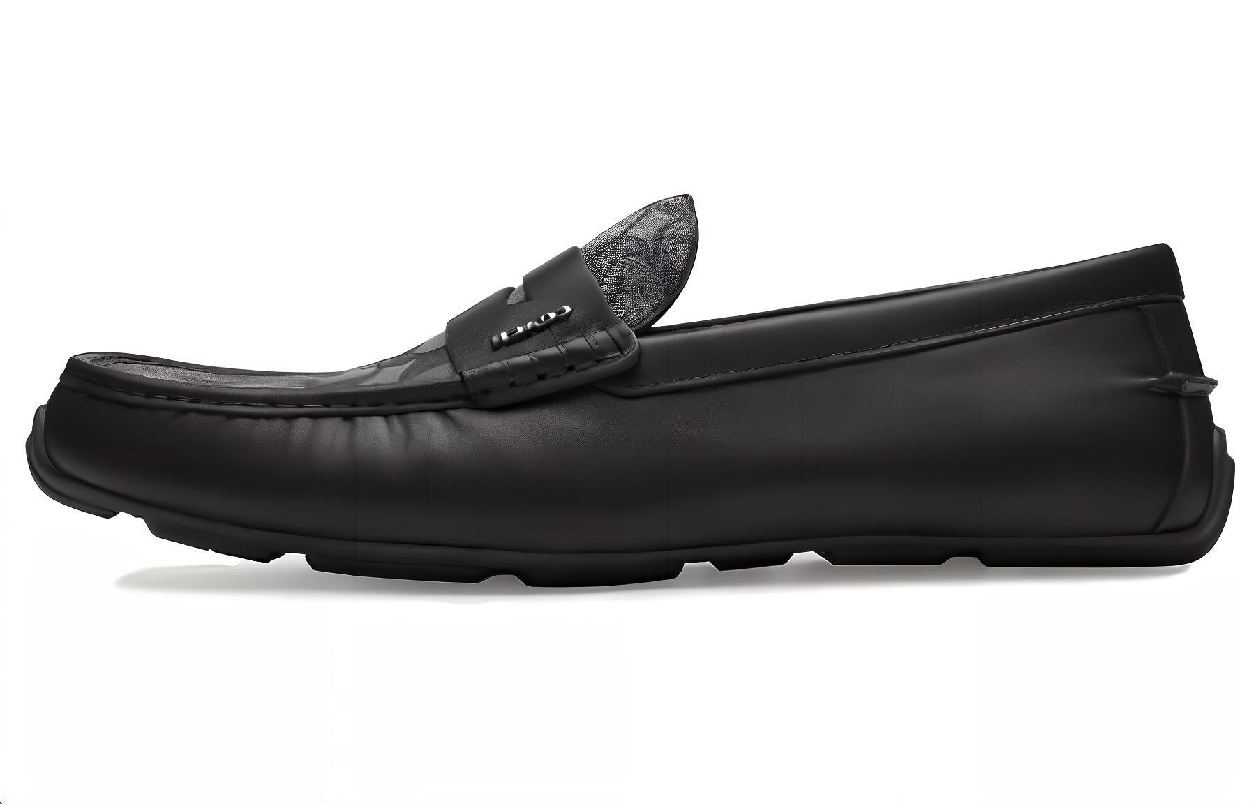 COACH Black Leather Slip-On Loafers CR886-BLK