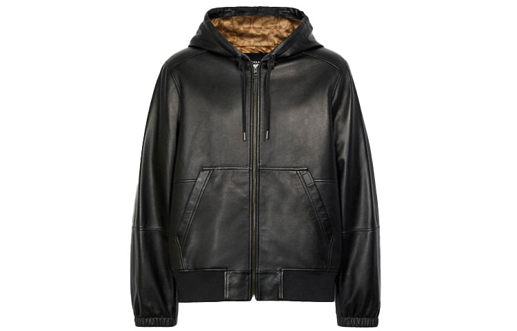 COACH Black Leather Zip-Up Hoodie Jacket C5233-BLK