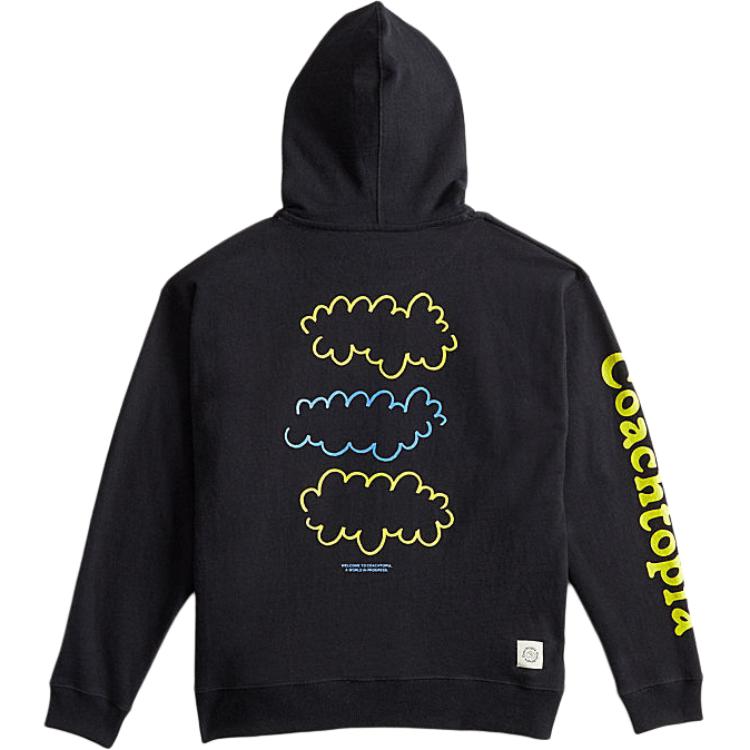 Lookbook COACH Black Logo Print Hoodie Unisex Long Sleeve Sweater. CL507-BLC