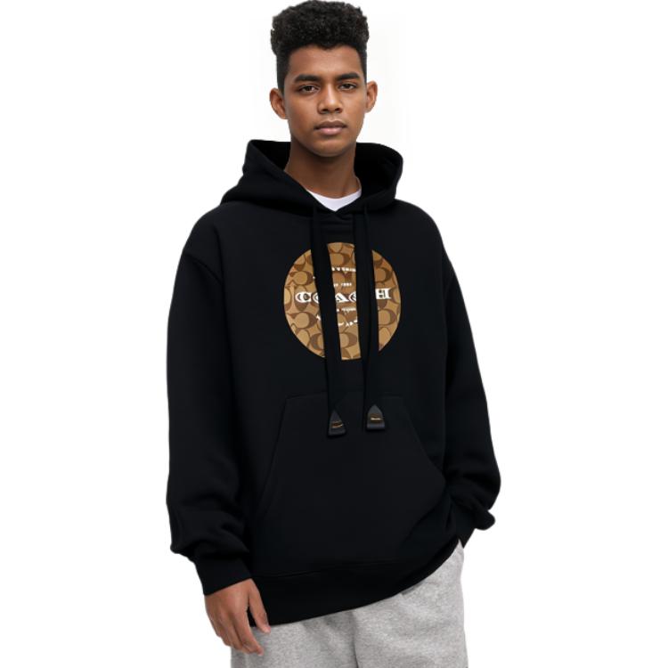 Shop COACH 黑色Logo印花长袖卫衣 男女情侣款式。 89639-BLK