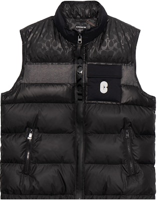 コーチ ブラック ロゴ パファーベスト チェストポケット付き スタンドカラー C5036-R81 Order コーチ ブラック ロゴ パファーベスト チェストポケット付き スタンドカラー C5036-R81