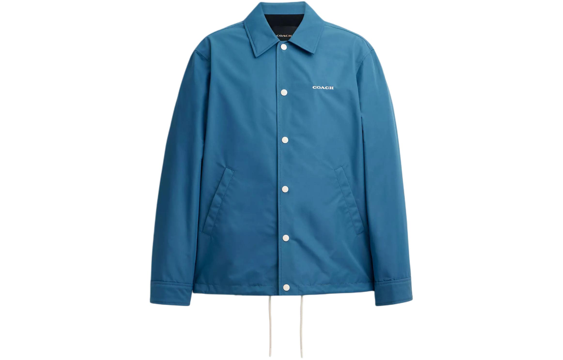 COACH Blue Coaches Jacket with Embroidered Logo & Single-Breast Design CL641-LBL