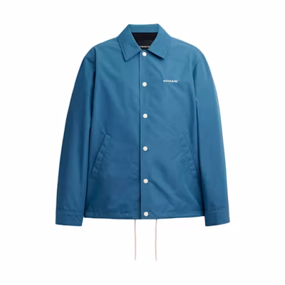 COACH Blue Coaches Jacket with Embroidered Logo & Single-Breast Design CL641-LBL