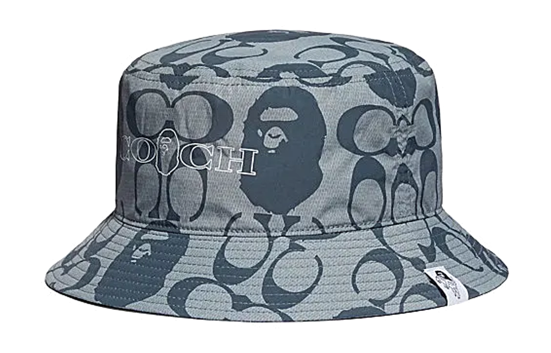 COACH Blue Cotton Bucket Hat with Logo Design - Unisex Couples Style. C4886