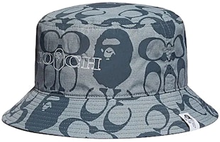 COACH Blue Cotton Bucket Hat with Logo Design - Unisex Couples Style. C4886 COACH Blue Cotton Bucket Hat with Logo Design - Unisex Couples Style. C4886
