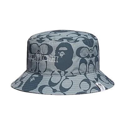 COACH Blue Cotton Bucket Hat with Logo Design - Unisex Couples Style. C4886