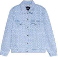 COACH Blue Denim Jacket with All-Over Logo Print and Button-Up Design. C4630-SL1 COACH Blue Denim Jacket with All-Over Logo Print and Button-Up Design. C4630-SL1