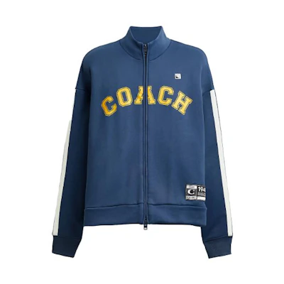 COACH Blue Letter Print Zip-Up Jacket with Stand Collar CJ382-DEB